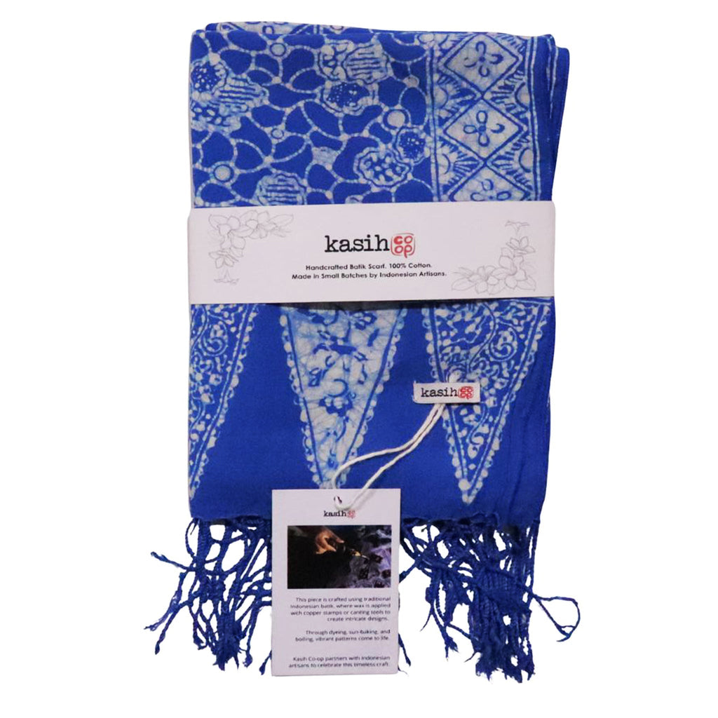 Handmade Batik Scarf, soft Cotton, Boulder, Blue, Light Blue, White Scarves La Vie Bien Handmade Batik Scarf, soft Cotton, Boulder, Blue, Light Blue, White