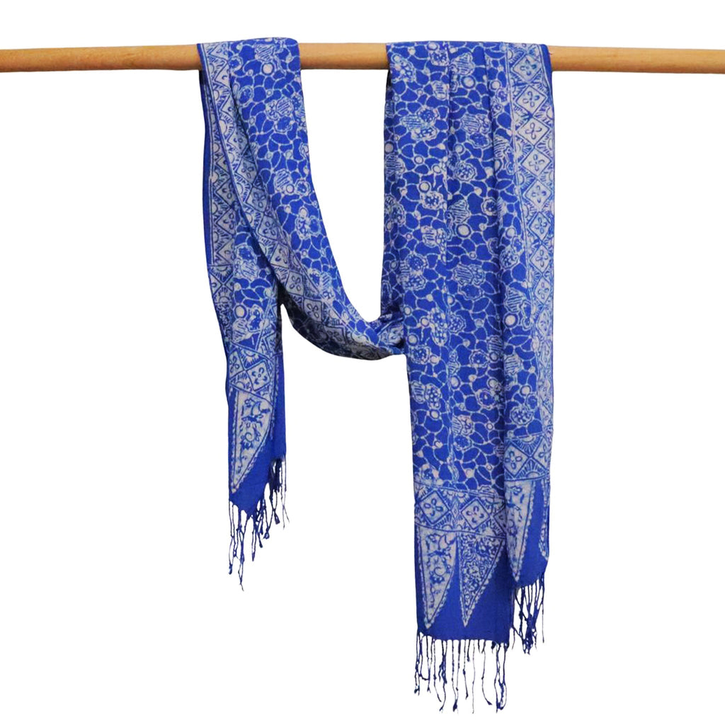 Handmade Batik Scarf, soft Cotton, Boulder, Blue, Light Blue, White Scarves La Vie Bien Handmade Batik Scarf, soft Cotton, Boulder, Blue, Light Blue, White