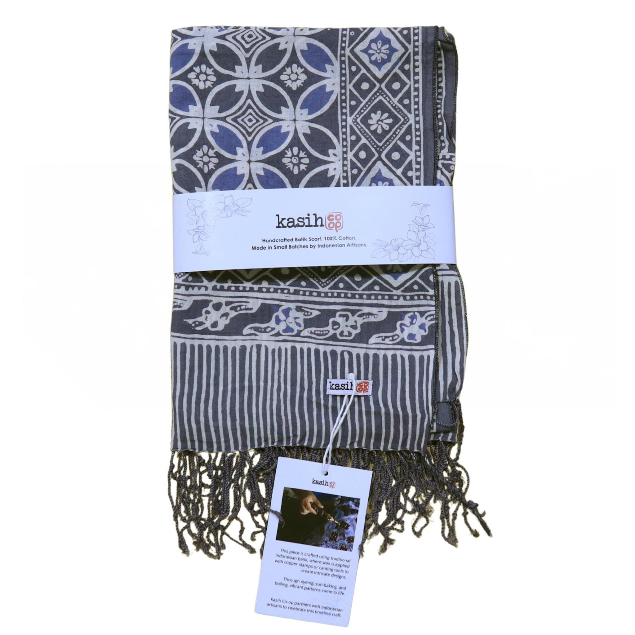 Handmade Batik Scarf - soft Cotton - Charcoal Grey Scarves La Vie Bien Handmade Batik Scarf - soft Cotton - Charcoal Grey