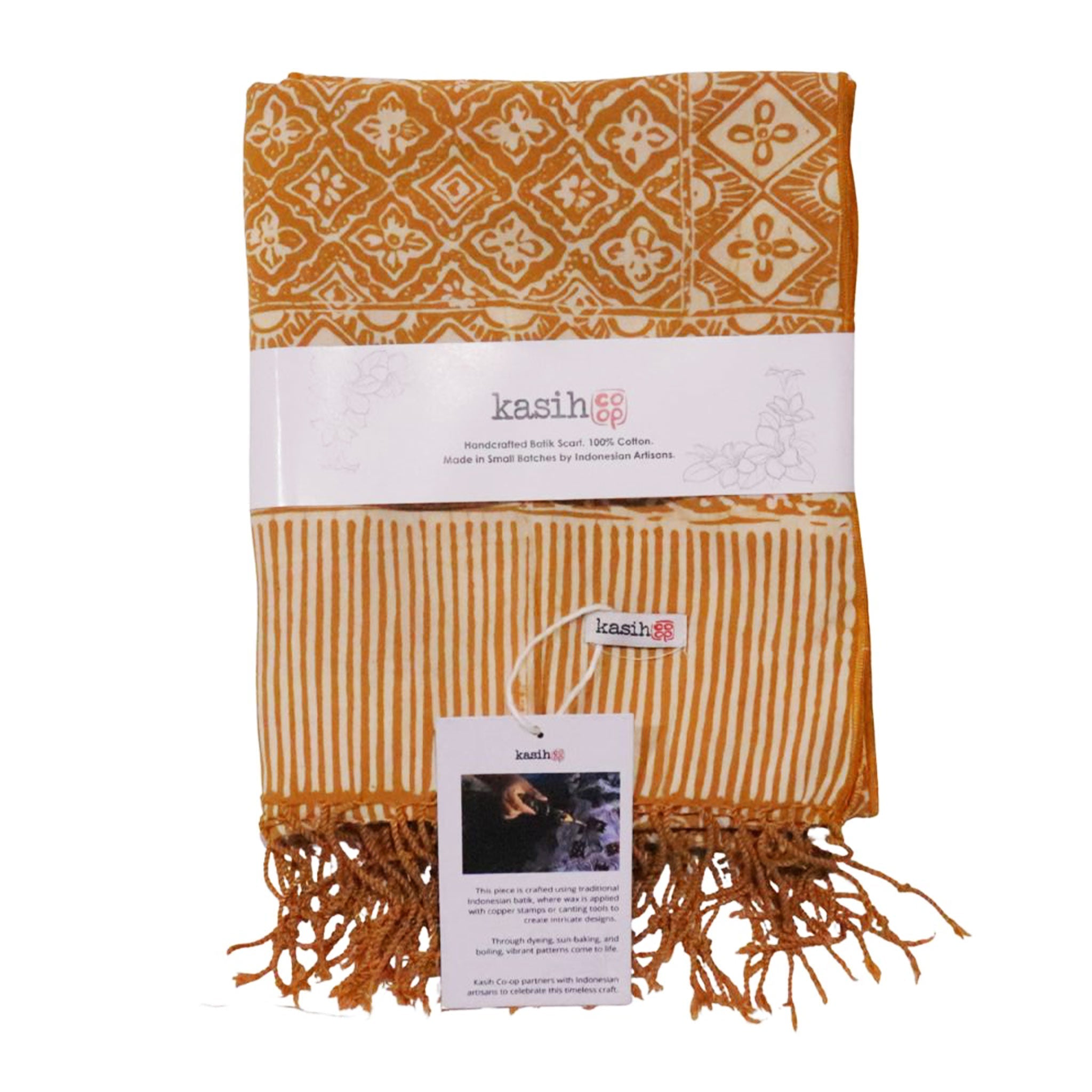Handmade Batik Scarf, Soft Cotton, Frangipani, Kamboja, Yellow, Brown, Cream, Fall, Autumn Scarves La Vie Bien Handmade Batik Scarf, Soft Cotton, Frangipani, Kamboja, Yellow, Brown, Cream, Fall, Autumn