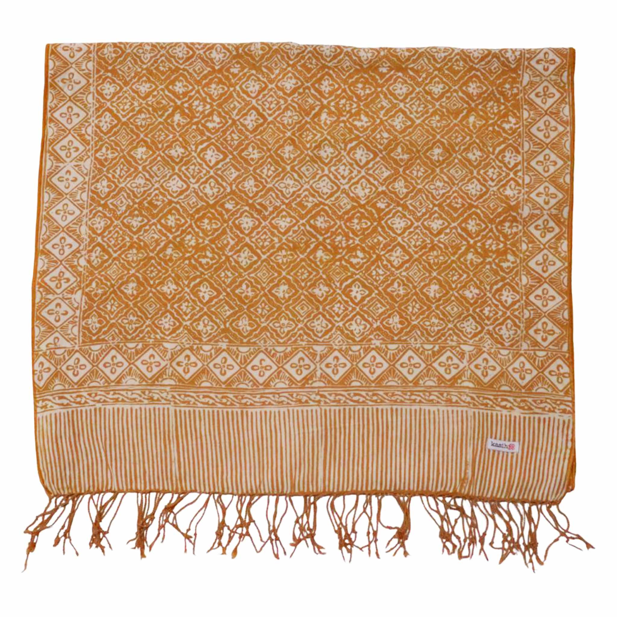 Handmade Batik Scarf, Soft Cotton, Frangipani, Kamboja, Yellow, Brown, Cream, Fall, Autumn Scarves La Vie Bien Handmade Batik Scarf, Soft Cotton, Frangipani, Kamboja, Yellow, Brown, Cream, Fall, Autumn