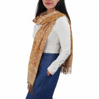 Handmade Batik Scarf, Soft Cotton, Frangipani, Kamboja, Yellow, Brown, Cream, Fall, Autumn Scarves La Vie Bien Handmade Batik Scarf, Soft Cotton, Frangipani, Kamboja, Yellow, Brown, Cream, Fall, Autumn