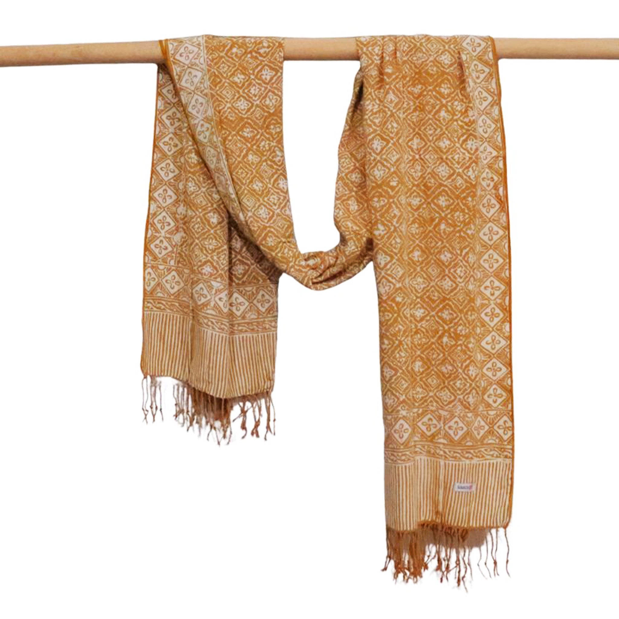 Handmade Batik Scarf, Soft Cotton, Frangipani, Kamboja, Yellow, Brown, Cream, Fall, Autumn Scarves La Vie Bien Handmade Batik Scarf, Soft Cotton, Frangipani, Kamboja, Yellow, Brown, Cream, Fall, Autumn