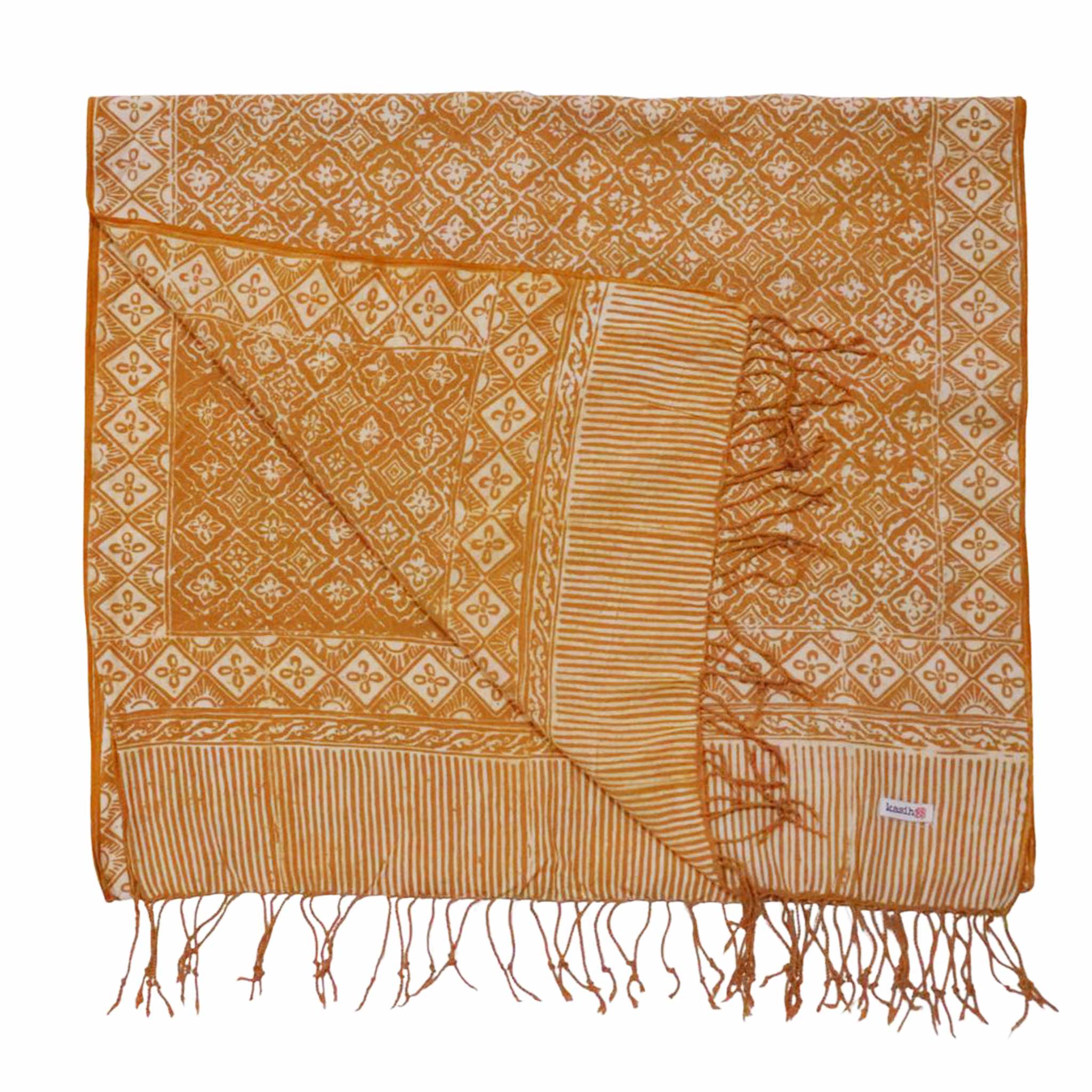 Handmade Batik Scarf, Soft Cotton, Frangipani, Kamboja, Yellow, Brown, Cream, Fall, Autumn Scarves La Vie Bien Handmade Batik Scarf, Soft Cotton, Frangipani, Kamboja, Yellow, Brown, Cream, Fall, Autumn