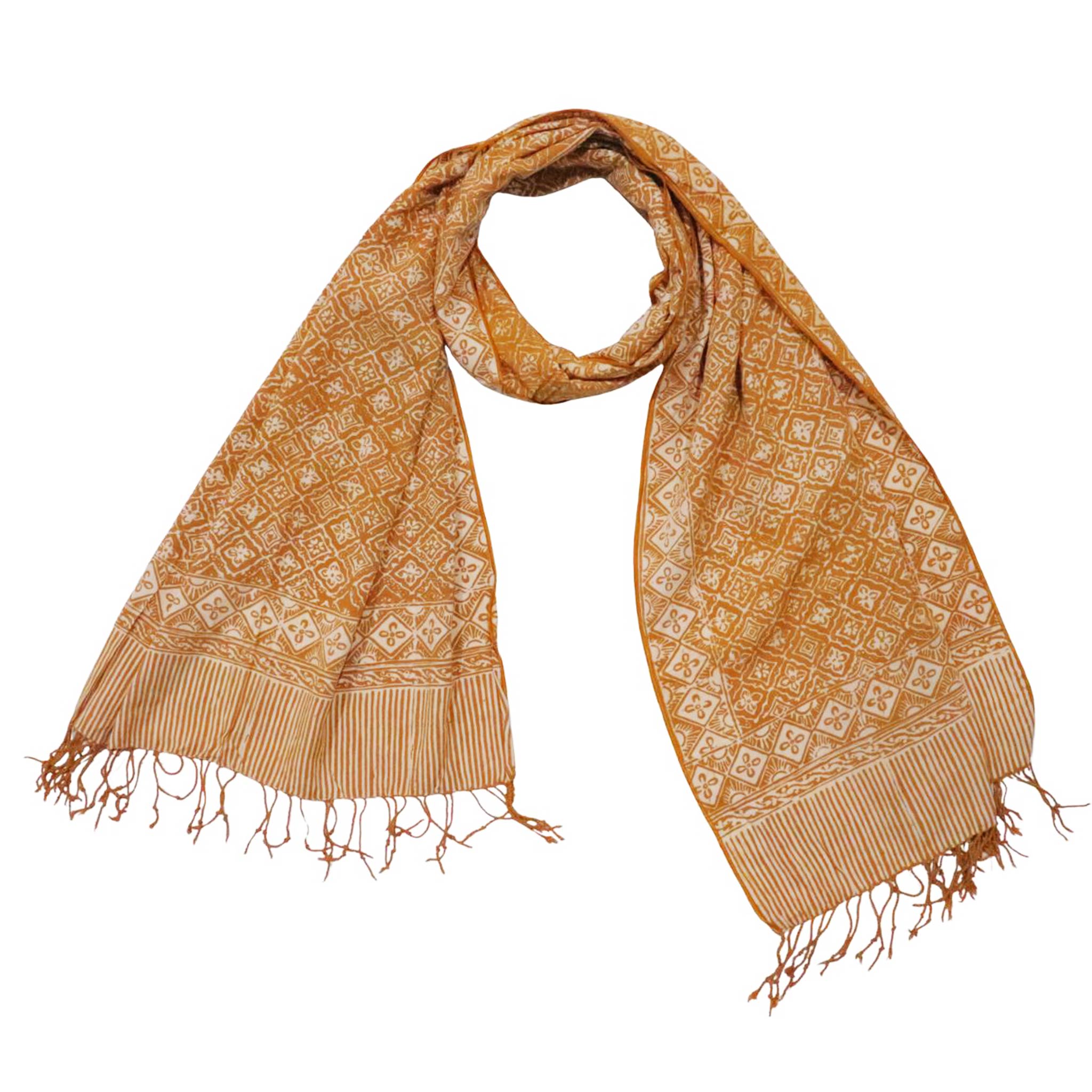 Handmade Batik Scarf, Soft Cotton, Frangipani, Kamboja, Yellow, Brown, Cream, Fall, Autumn Scarves La Vie Bien Handmade Batik Scarf, Soft Cotton, Frangipani, Kamboja, Yellow, Brown, Cream, Fall, Autumn