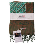 Handmade Batik Scarf, soft Cotton, Leaf Grid, Green, Leaves, Vines, Cream by Kasih Co-op