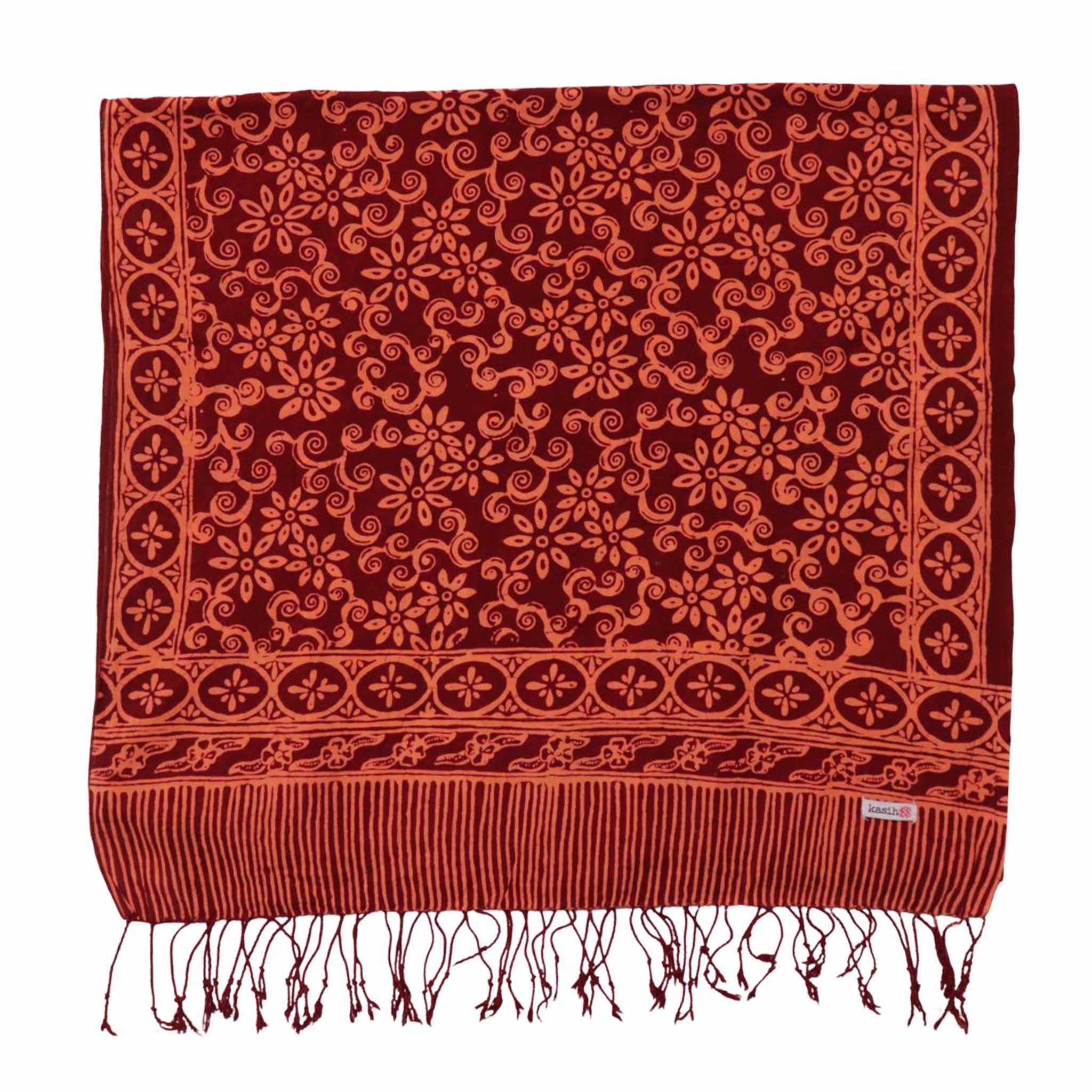Handmade Batik Scarf, Soft Cotton, Loop, Red, Burgundy Scarves La Vie Bien Handmade Batik Scarf, Soft Cotton, Loop, Red, Burgundy