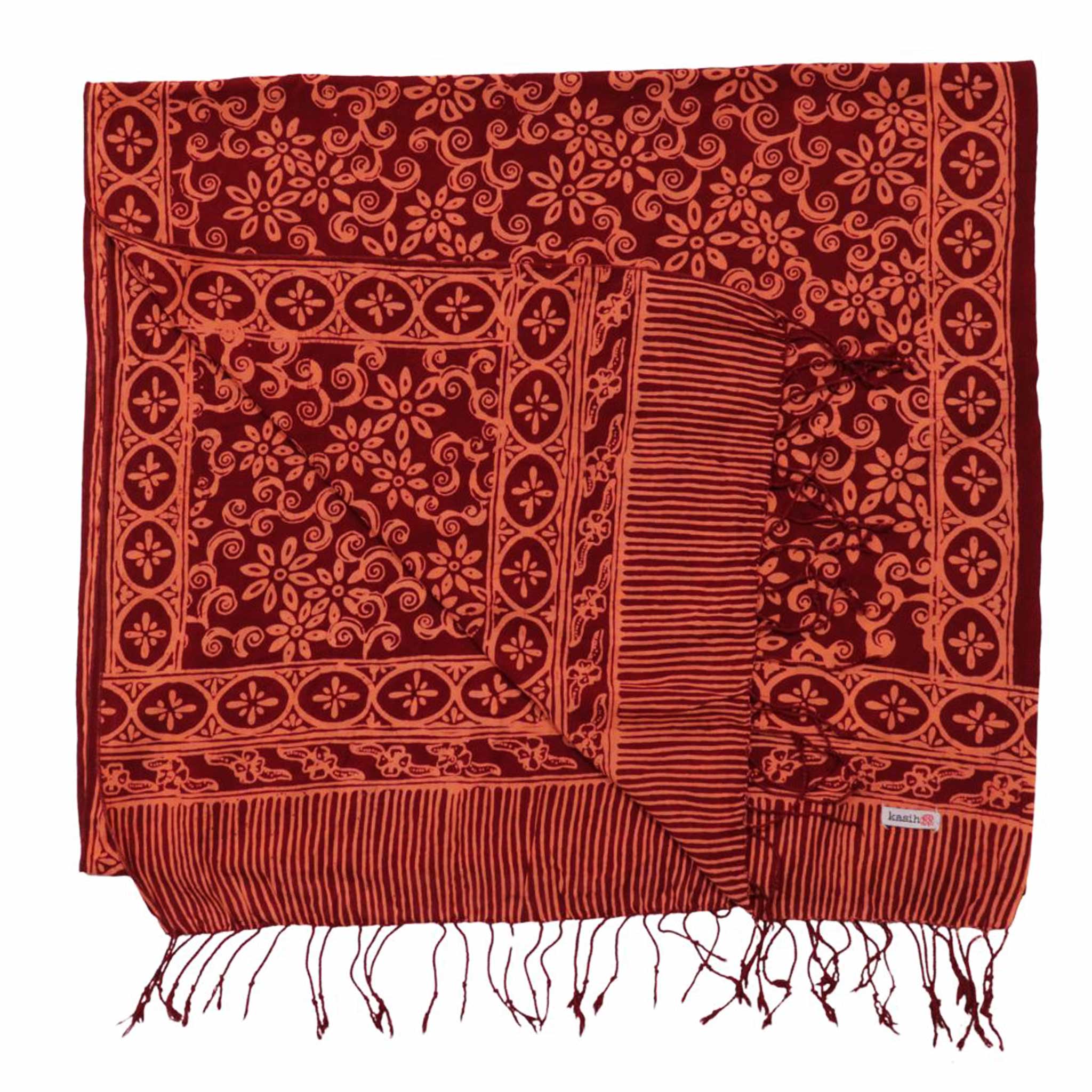 Handmade Batik Scarf, Soft Cotton, Loop, Red, Burgundy Scarves La Vie Bien Handmade Batik Scarf, Soft Cotton, Loop, Red, Burgundy