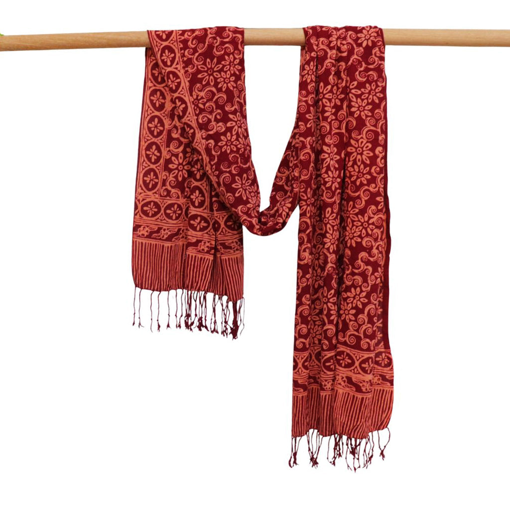 Handmade Batik Scarf, Soft Cotton, Loop, Red, Burgundy Scarves La Vie Bien Handmade Batik Scarf, Soft Cotton, Loop, Red, Burgundy
