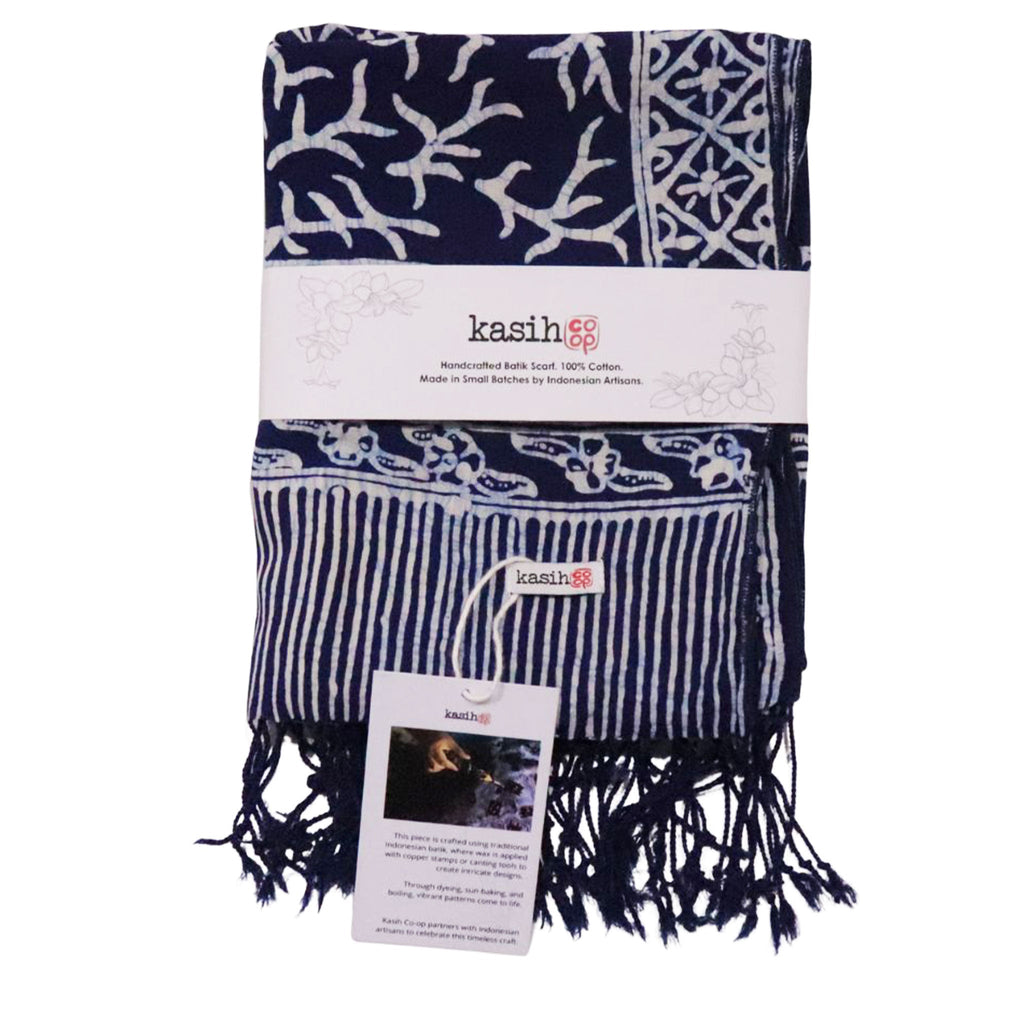Handmade Batik Scarf - Soft Cotton - Mark, Blue Scarves La Vie Bien Handmade Batik Scarf - Soft Cotton - Mark, Blue
