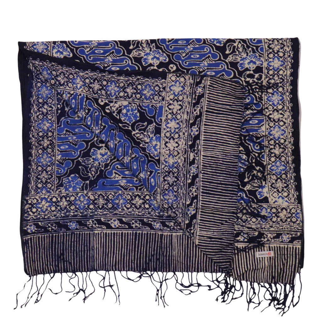 Handmade Batik Scarf, Soft Cotton, Midnight Autumn, Blue Black Navy, White Scarves La Vie Bien Handmade Batik Scarf, Soft Cotton, Midnight Autumn, Blue Black Navy, White