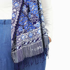 Handmade Batik Scarf, Soft Cotton, Midnight Autumn, Blue Black Navy, White Scarves La Vie Bien Handmade Batik Scarf, Soft Cotton, Midnight Autumn, Blue Black Navy, White