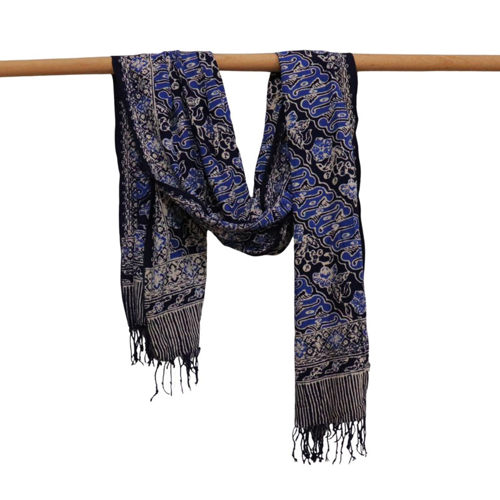 Handmade Batik Scarf, Soft Cotton, Midnight Autumn, Blue Black Navy, White Scarves La Vie Bien Handmade Batik Scarf, Soft Cotton, Midnight Autumn, Blue Black Navy, White