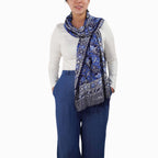 Handmade Batik Scarf, Soft Cotton, Midnight Autumn, Blue Black Navy, White Scarves La Vie Bien Handmade Batik Scarf, Soft Cotton, Midnight Autumn, Blue Black Navy, White