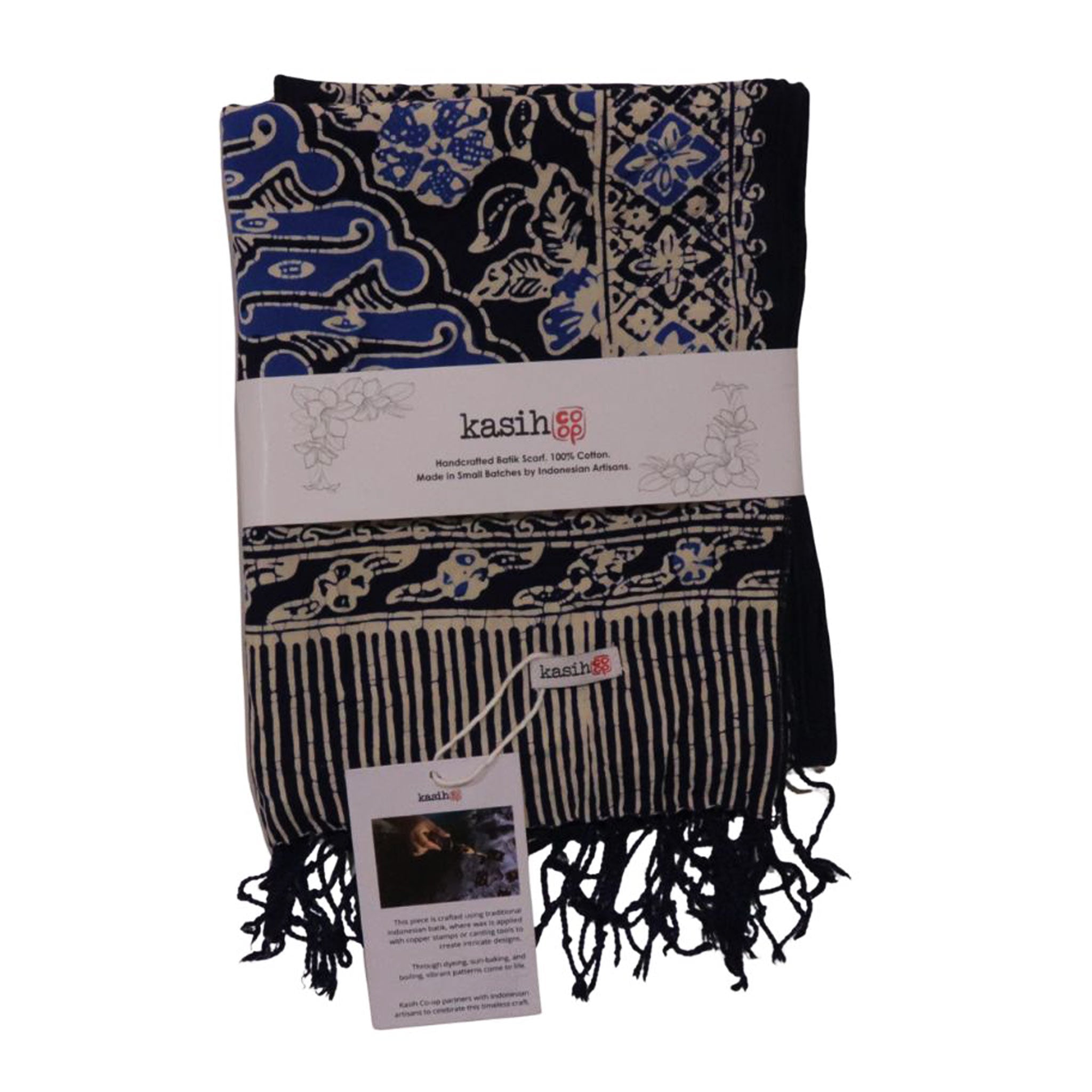Handmade Batik Scarf, Soft Cotton, Midnight Autumn, Blue Black Navy, White Scarves La Vie Bien Handmade Batik Scarf, Soft Cotton, Midnight Autumn, Blue Black Navy, White