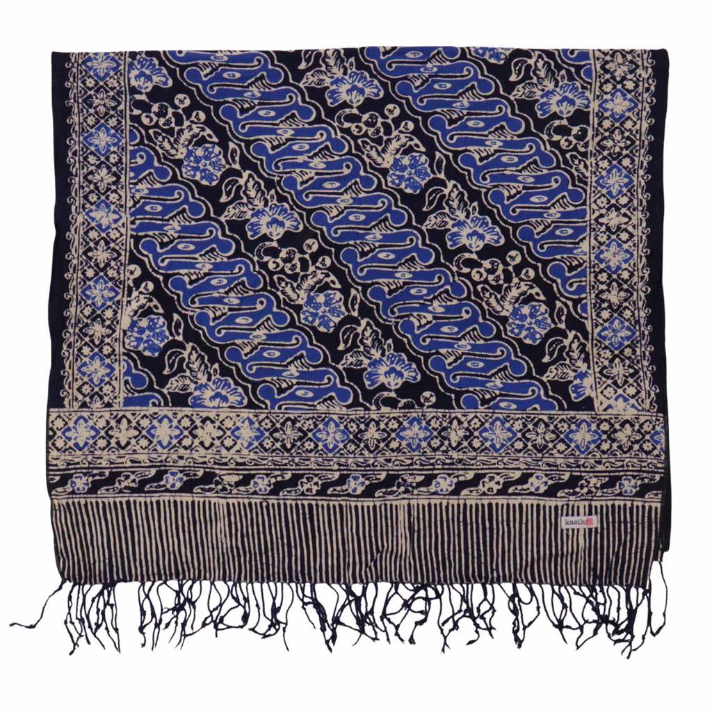 Handmade Batik Scarf, Soft Cotton, Midnight Autumn, Blue Black Navy, White Scarves La Vie Bien Handmade Batik Scarf, Soft Cotton, Midnight Autumn, Blue Black Navy, White