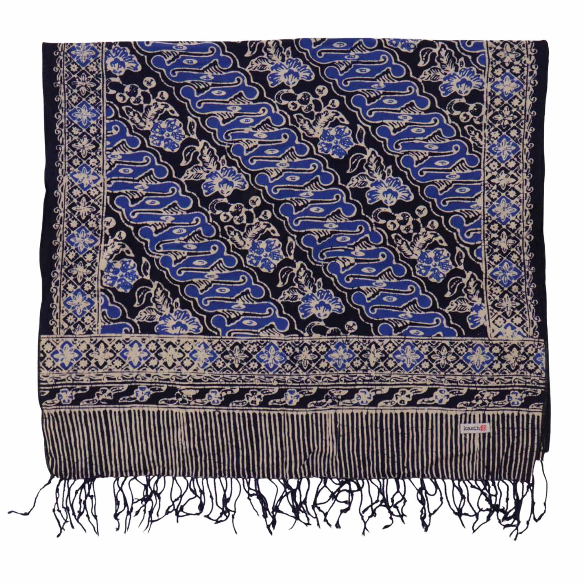 Handmade Batik Scarf, Soft Cotton, Midnight Autumn, Blue Black Navy, White Scarves La Vie Bien Handmade Batik Scarf, Soft Cotton, Midnight Autumn, Blue Black Navy, White