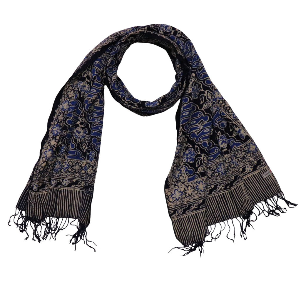 Handmade Batik Scarf, Soft Cotton, Midnight Autumn, Blue Black Navy, White Scarves La Vie Bien Handmade Batik Scarf, Soft Cotton, Midnight Autumn, Blue Black Navy, White