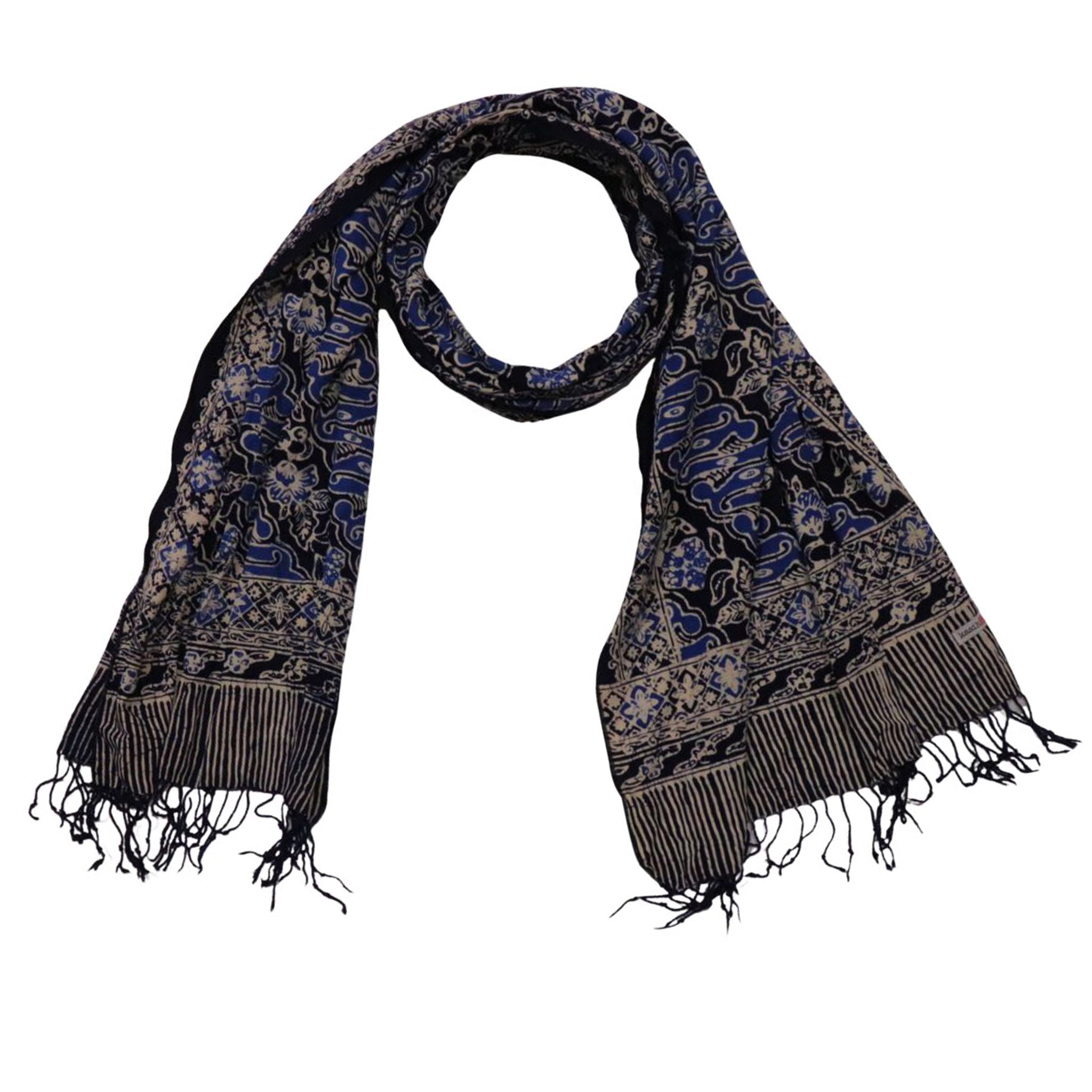 Handmade Batik Scarf, Soft Cotton, Midnight Autumn, Blue Black Navy, White Scarves La Vie Bien Handmade Batik Scarf, Soft Cotton, Midnight Autumn, Blue Black Navy, White