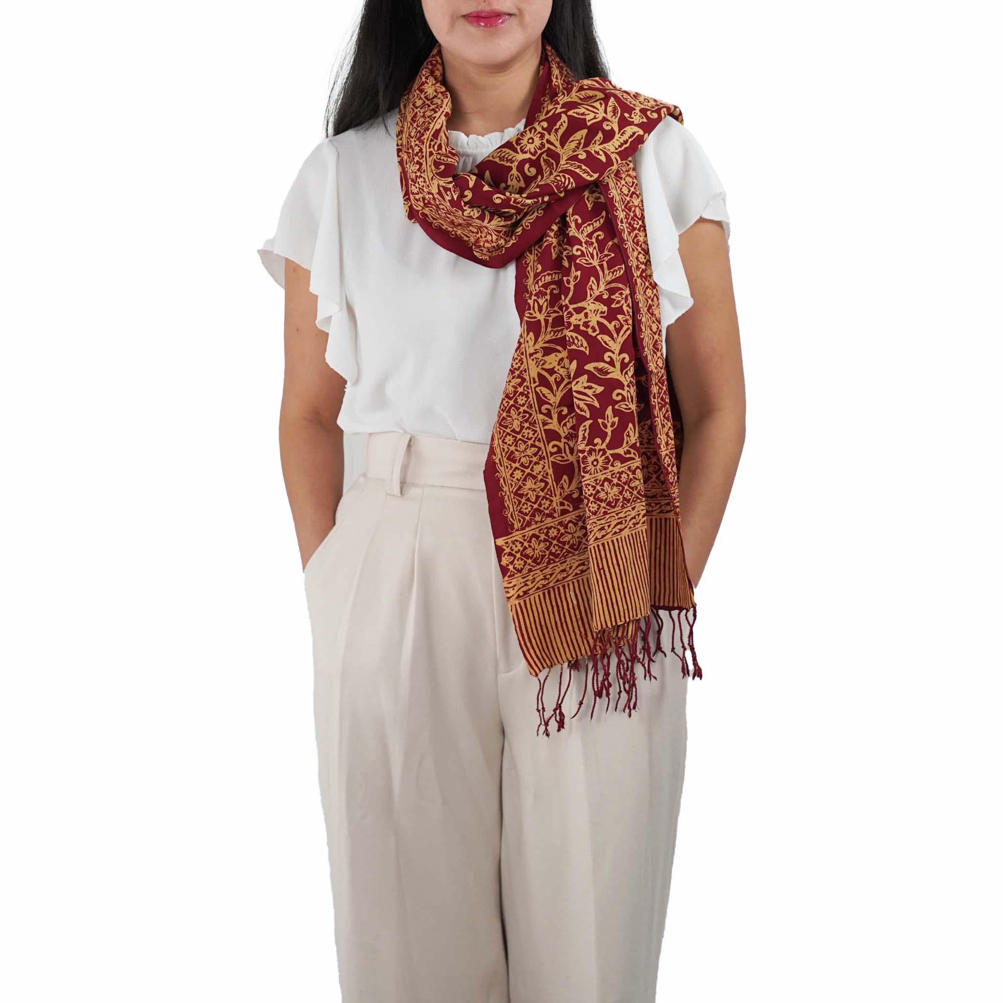 Handmade Batik Scarf, Soft Cotton, Red Burgundy Auburn Cherish Scarves La Vie Bien Handmade Batik Scarf, Soft Cotton, Red Burgundy Auburn Cherish