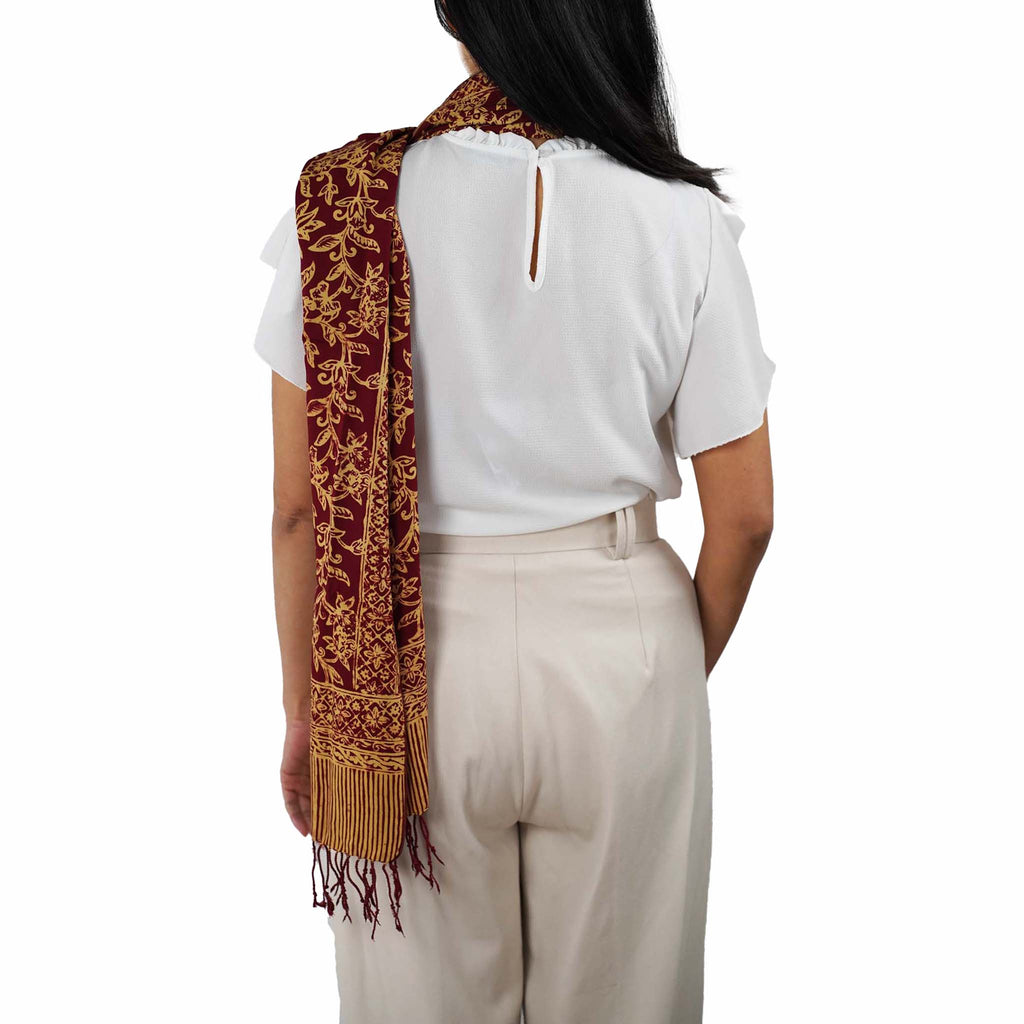 Handmade Batik Scarf, Soft Cotton, Red Burgundy Auburn Cherish Scarves La Vie Bien Handmade Batik Scarf, Soft Cotton, Red Burgundy Auburn Cherish