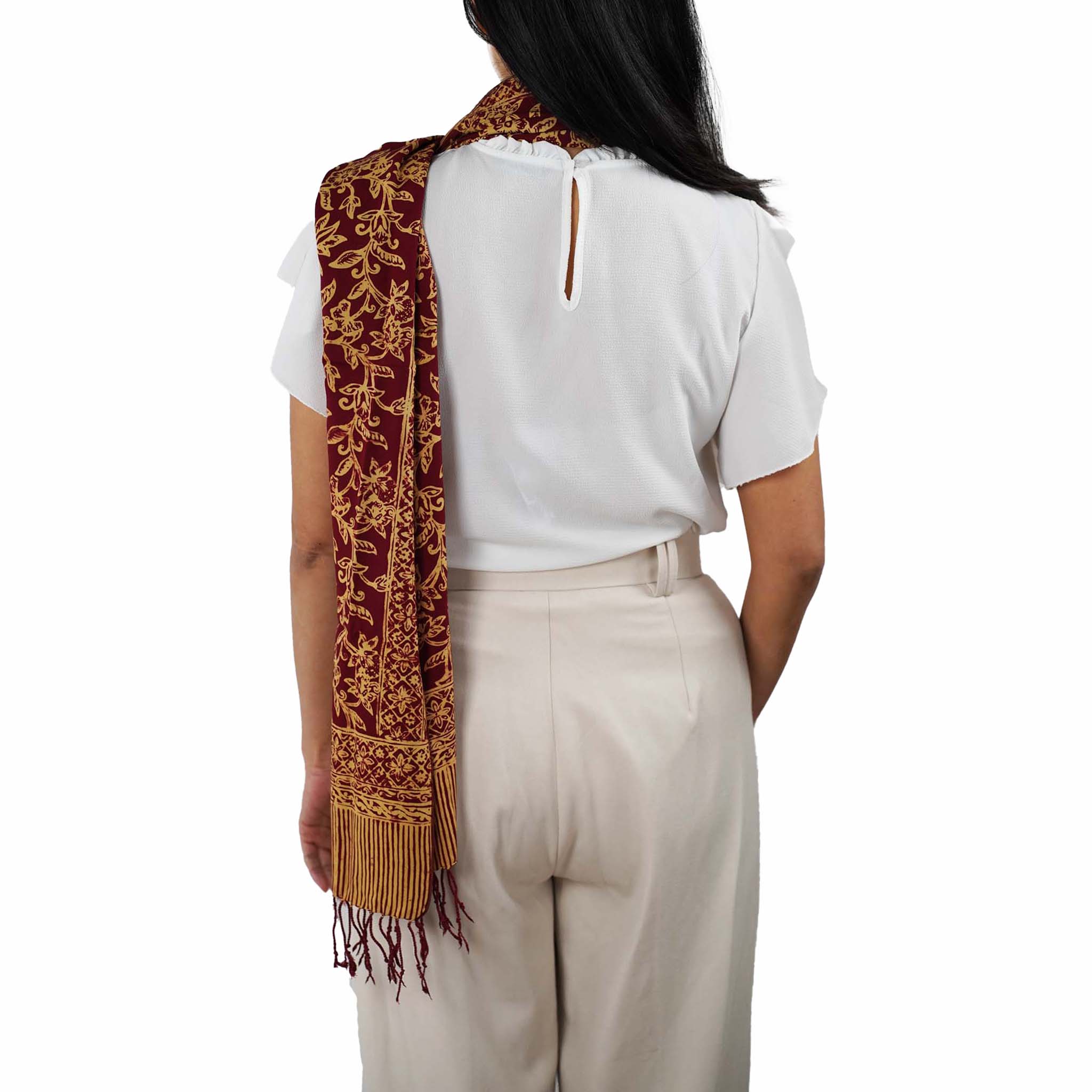 Handmade Batik Scarf, Soft Cotton, Red Burgundy Auburn Cherish Scarves La Vie Bien Handmade Batik Scarf, Soft Cotton, Red Burgundy Auburn Cherish