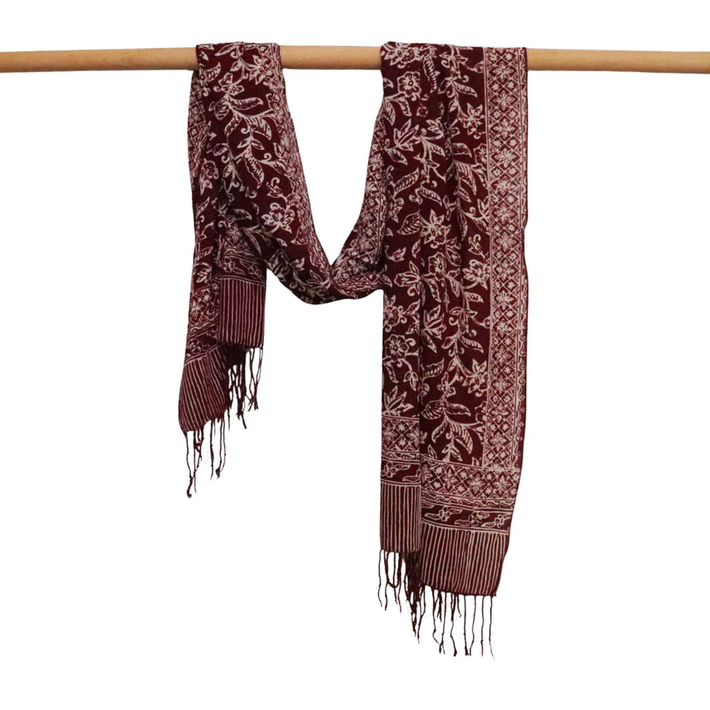 Handmade Batik Scarf, soft Cotton, Red White Cherish, Burgundy Scarves La Vie Bien Handmade Batik Scarf, soft Cotton, Red White Cherish, Burgundy
