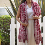 Handmade Batik Scarf, soft Cotton, Red White Cherish, Burgundy Scarves La Vie Bien Handmade Batik Scarf, soft Cotton, Red White Cherish, Burgundy