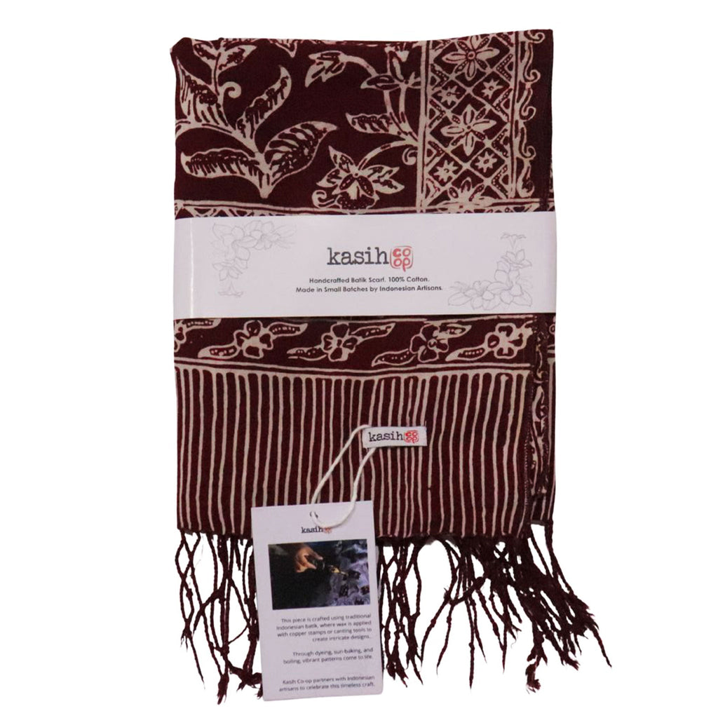 Handmade Batik Scarf, soft Cotton, Red White Cherish, Burgundy Scarves La Vie Bien Handmade Batik Scarf, soft Cotton, Red White Cherish, Burgundy