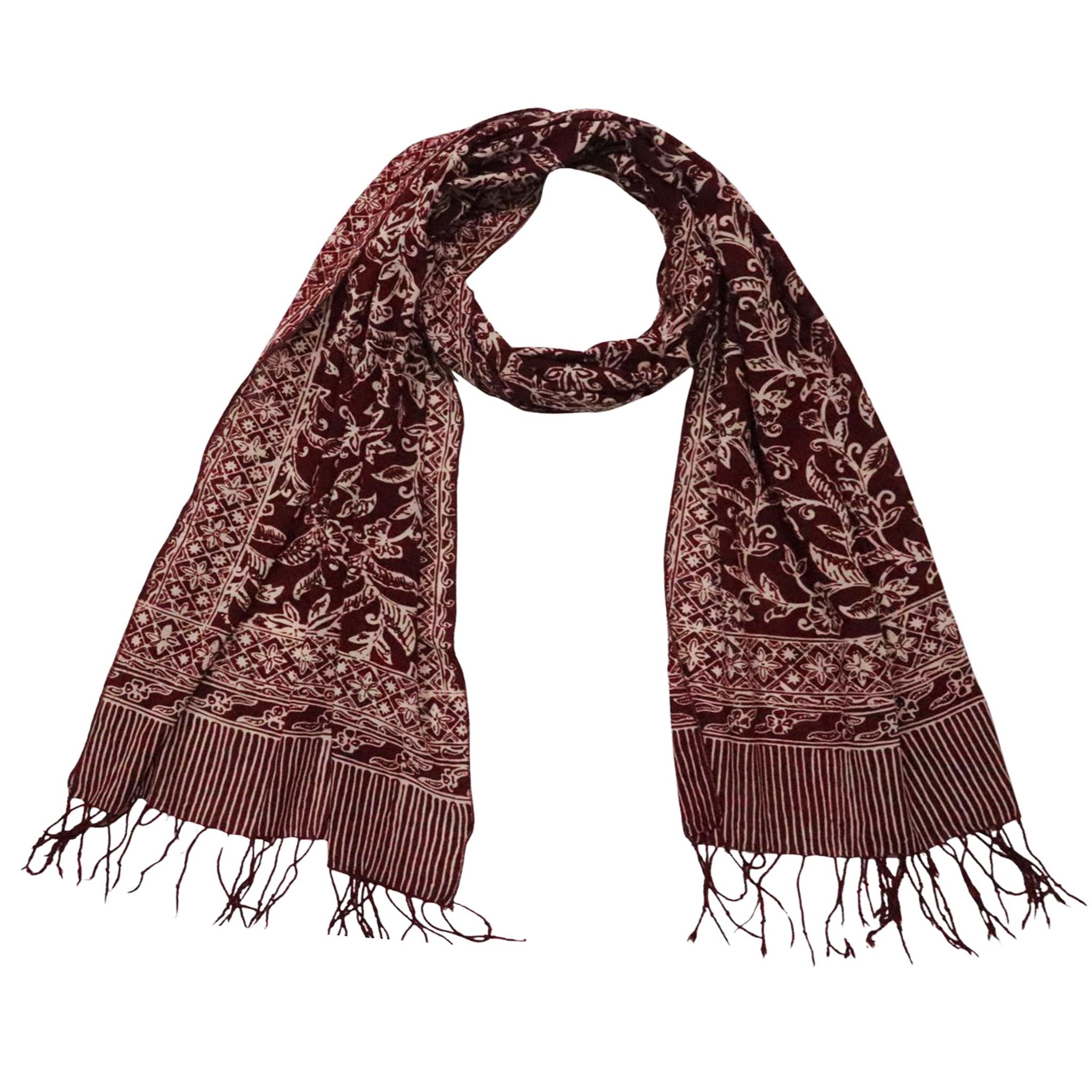 Handmade Batik Scarf, soft Cotton, Red White Cherish, Burgundy Scarves La Vie Bien Handmade Batik Scarf, soft Cotton, Red White Cherish, Burgundy