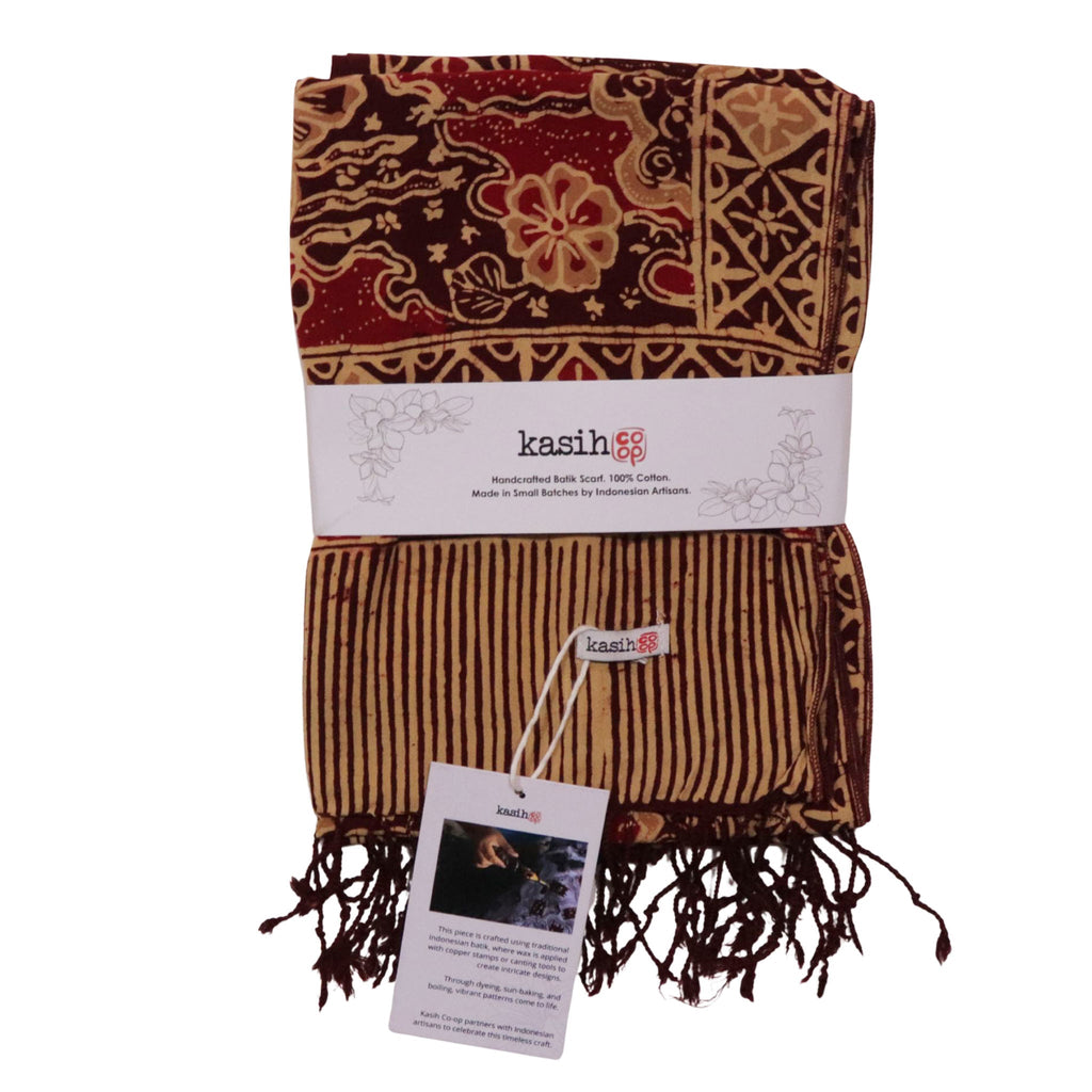 Handmade Batik Scarf, Soft Cotton, Sunlit Garden, Red Burgundy Scarves La Vie Bien Handmade Batik Scarf, Soft Cotton, Sunlit Garden, Red Burgundy