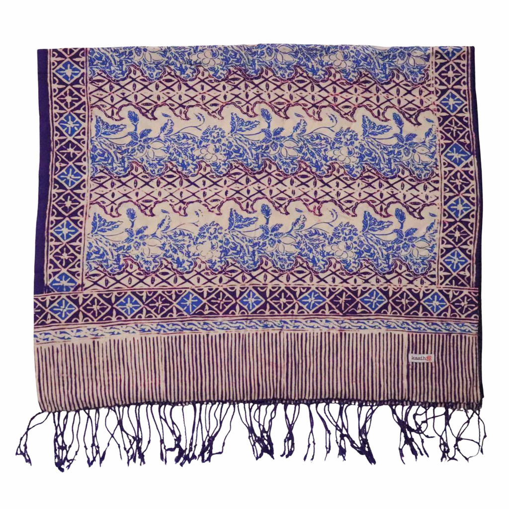 Handmade Batik Scarf - soft Cotton - Vines in Navy Blue Scarves La Vie Bien Handmade Batik Scarf - soft Cotton - Vines in Navy Blue