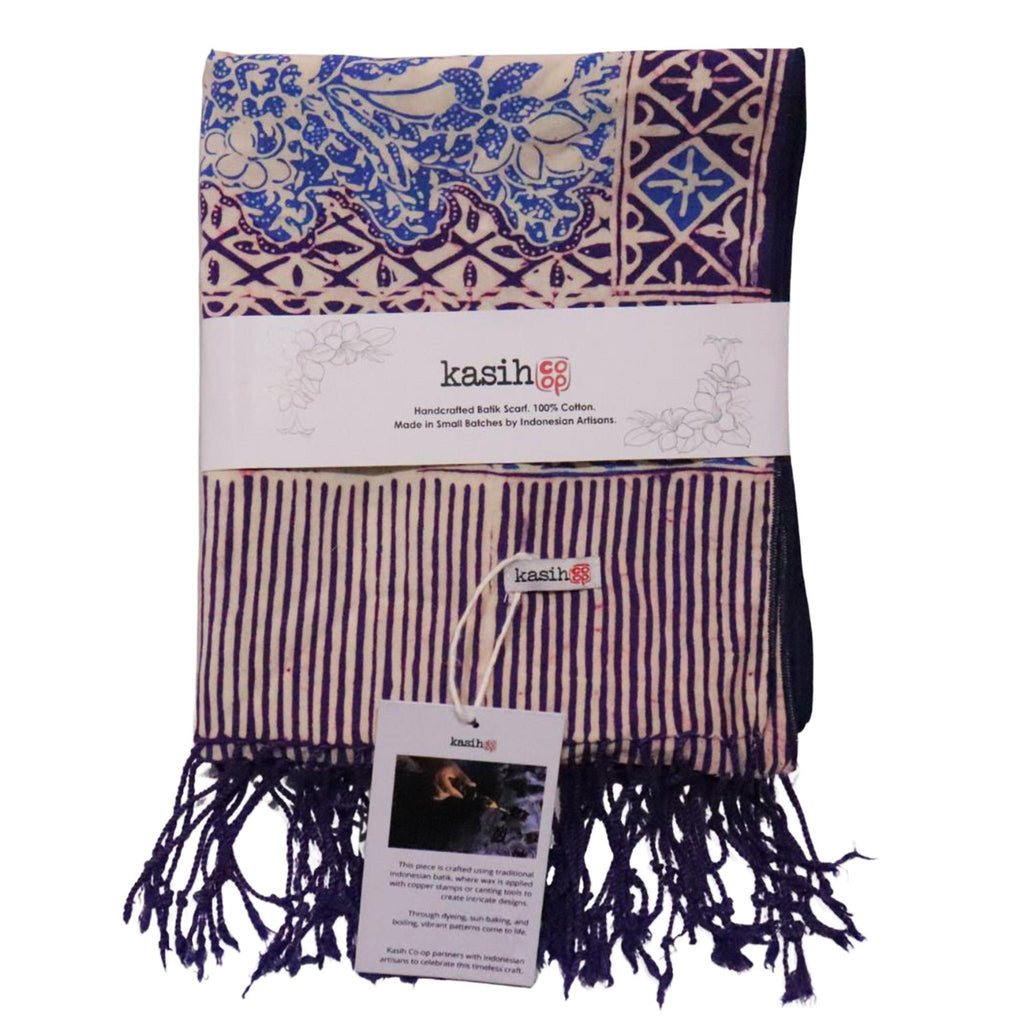 Handmade Batik Scarf - soft Cotton - Vines in Navy Blue Scarves La Vie Bien Handmade Batik Scarf - soft Cotton - Vines in Navy Blue