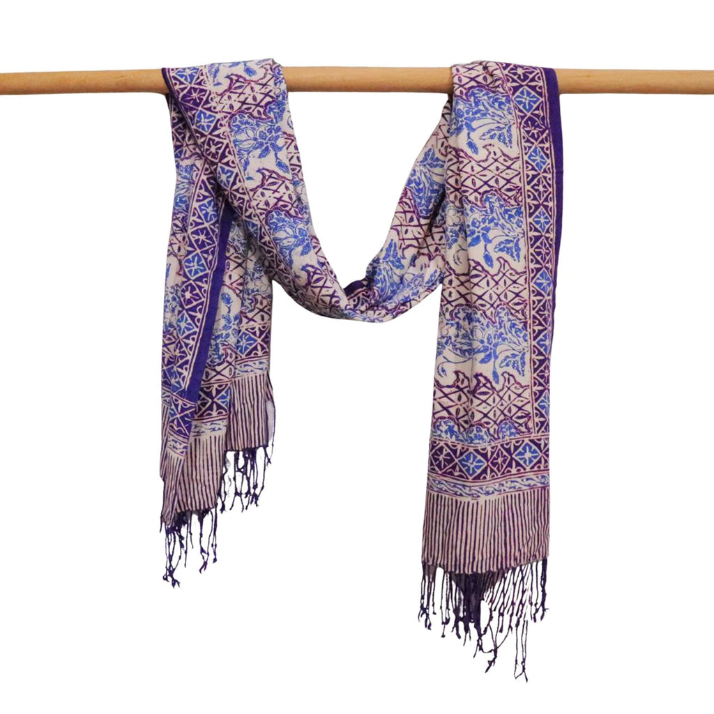 Handmade Batik Scarf - soft Cotton - Vines in Navy Blue Scarves La Vie Bien Handmade Batik Scarf - soft Cotton - Vines in Navy Blue