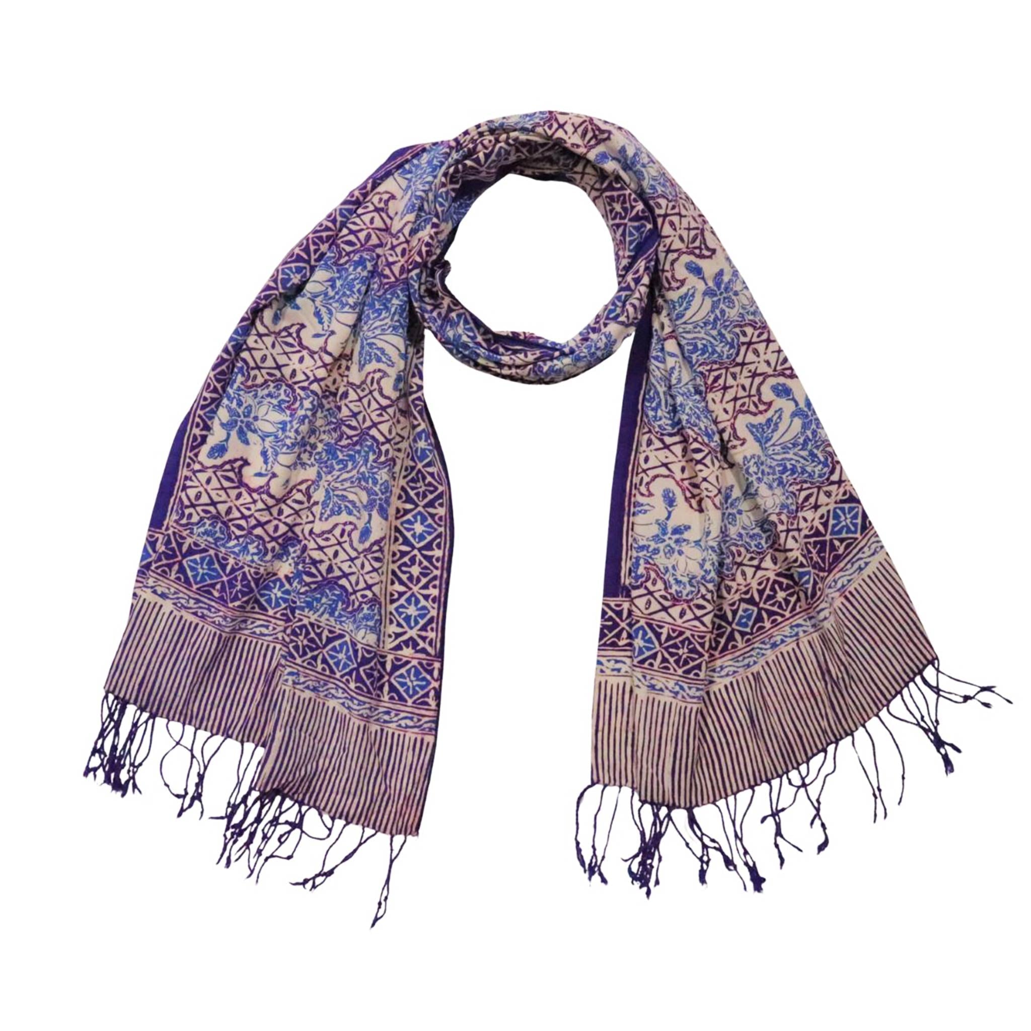 Handmade Batik Scarf - soft Cotton - Vines in Navy Blue Scarves La Vie Bien Handmade Batik Scarf - soft Cotton - Vines in Navy Blue