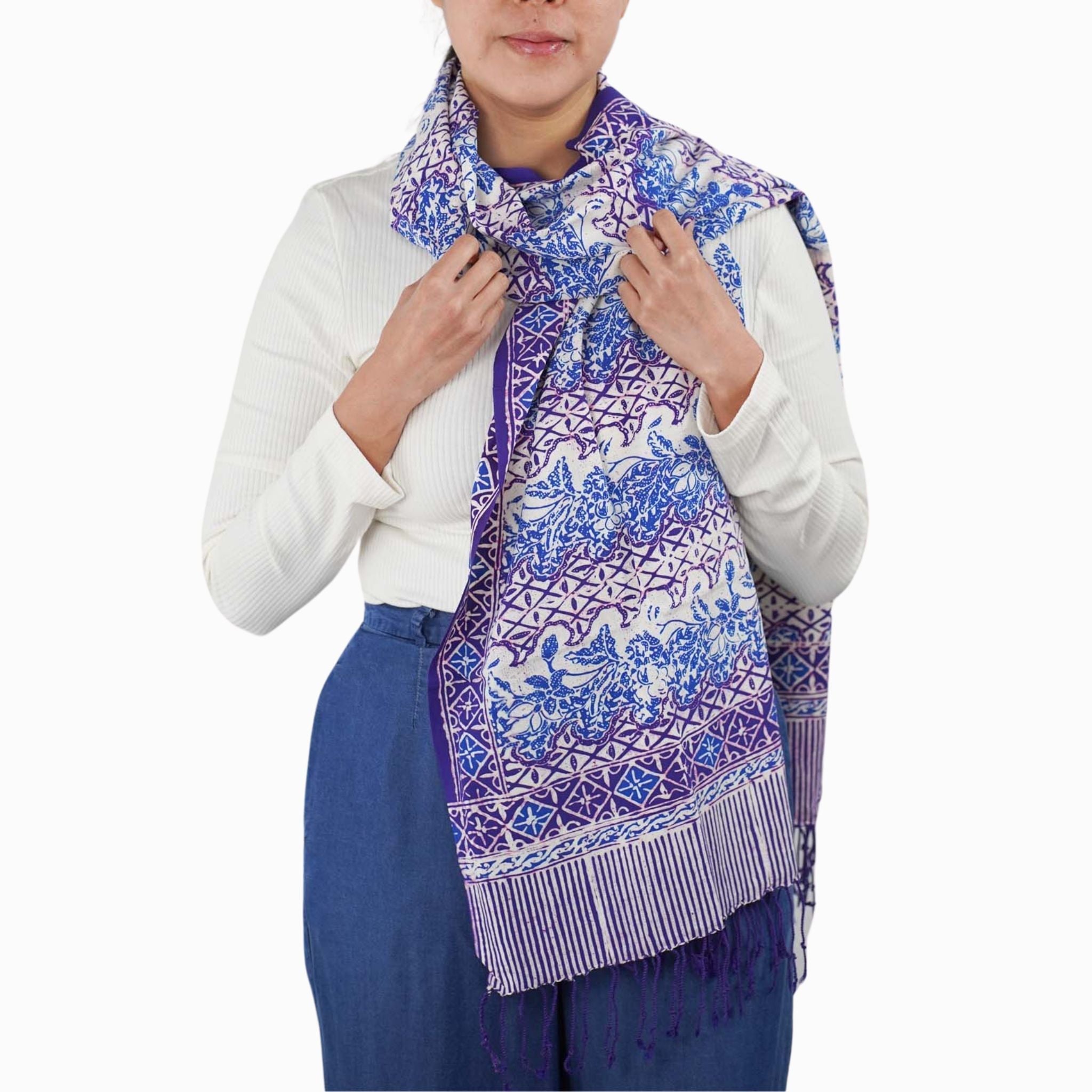 Handmade Batik Scarf - soft Cotton - Vines in Navy Blue Scarves La Vie Bien Handmade Batik Scarf - soft Cotton - Vines in Navy Blue