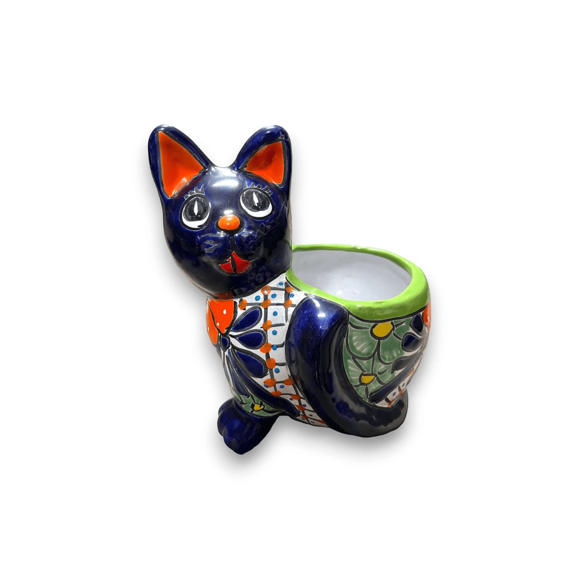 Handmade Cat Planter | Hand Painted Cat Talavera Artwork (Medium Size) Talavera Planter La Vie Bien Handmade Cat Planter | Hand Painted Cat Talavera Artwork (Medium Size)