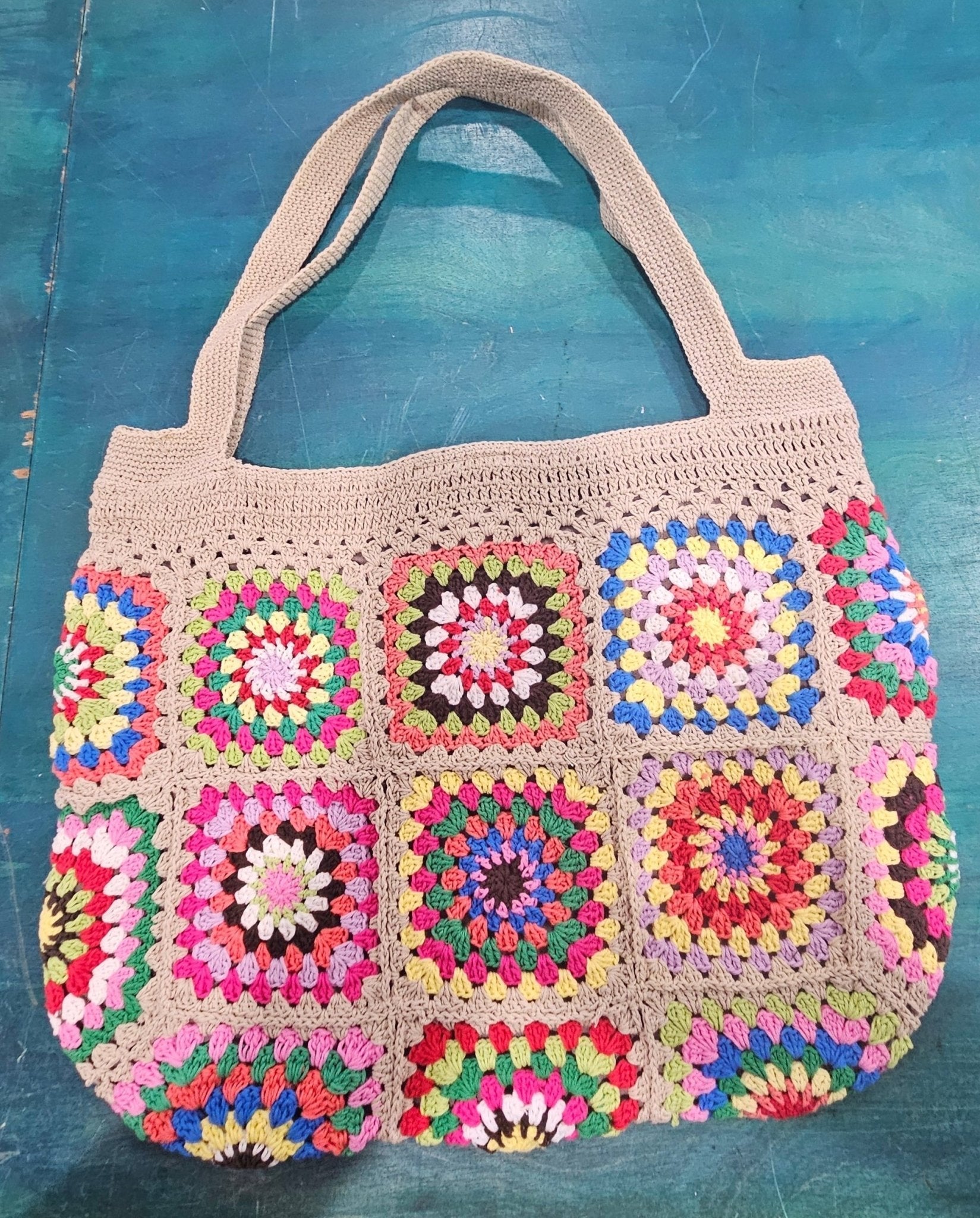 Handmade Crochet Granny Square Tote Bag – Boho Vintage Purse in 4 Colors Purses & Bags La Vie Bien Handmade Crochet Granny Square Tote Bag – Boho Vintage Purse in 4 Colors