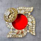 Handmade Designer Swastik Shaped Kundan Dibbies/Sindoor Daani/Trinket Box La Vie Bien Handmade Designer Swastik Shaped Kundan Dibbies/Sindoor Daani/Trinket Box