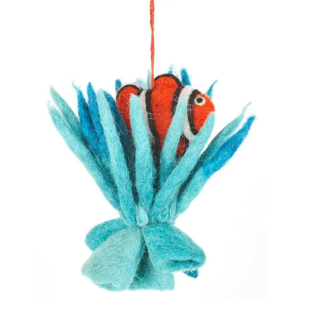 Handmade Felt Clownfish in Coral Biodegradable Hanging Decor La Vie Bien Handmade Felt Clownfish in Coral Biodegradable Hanging Decor