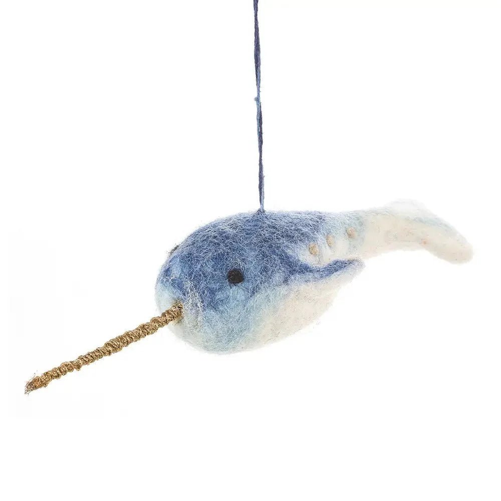 Handmade Felt Fair Trade Hanging Narwhal Decoration La Vie Bien Handmade Felt Fair Trade Hanging Narwhal Decoration