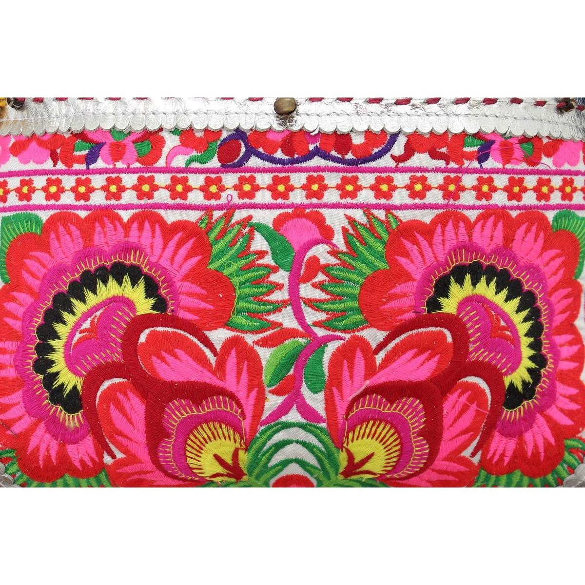 Handmade Gold Leather Crossbody Bag with Hmong Textile, Boho Pom Pom Tassel Purse, Tribal Ethnic Fair Trade Bag from Thailand Bags La Vie Bien Handmade Gold Leather Crossbody Bag with Hmong Textile, Boho Pom Pom Tassel Purse, Tribal Ethnic Fair Trade Bag from Thailand