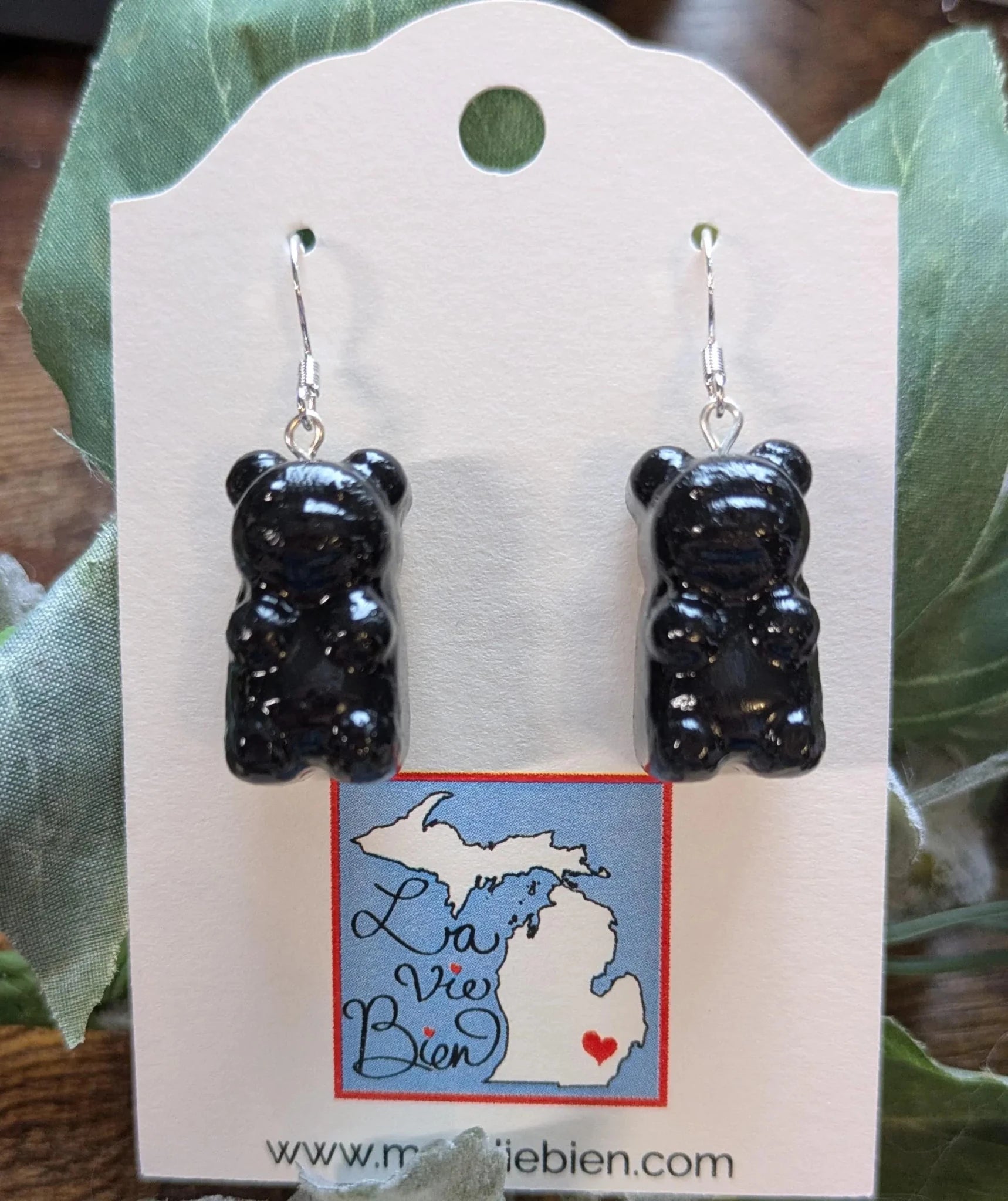 Handmade Goth Gummy Bear Earrings: Shiny Black Polymer Clay Jewelry Earrings La Vie Bien Handmade Goth Gummy Bear Earrings: Shiny Black Polymer Clay Jewelry