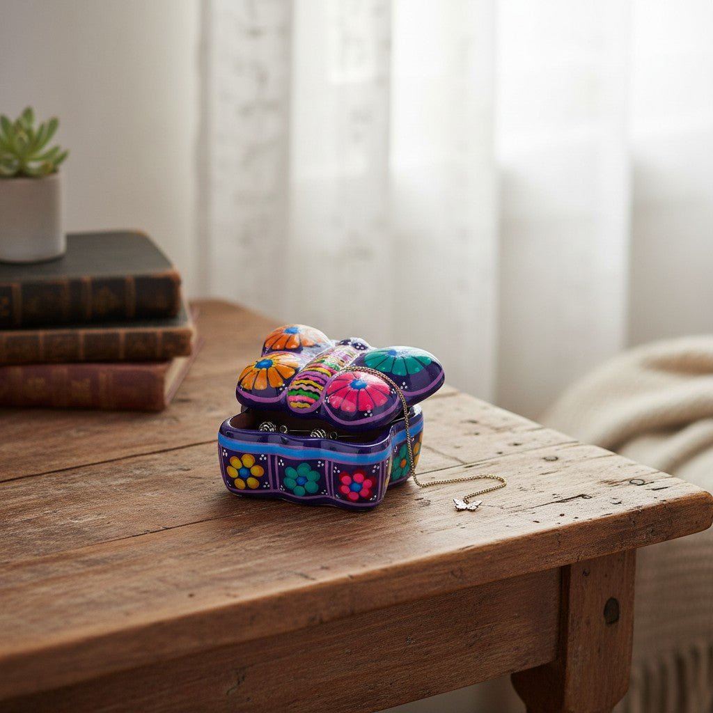 Handmade Guerrero Butterfly Jewelry Box | Mexican Ceramic Earring Holder Guerrero Jewelry Box La Vie Bien Handmade Guerrero Butterfly Jewelry Box | Mexican Ceramic Earring Holder