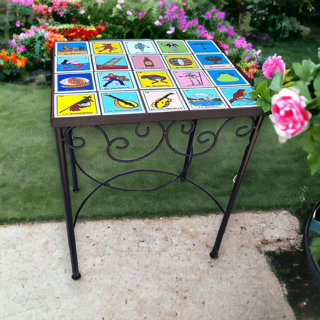 Handmade Mexican Accent End Table | Talavera Lotería Tiles Mexican End Table La Vie Bien Handmade Mexican Accent End Table | Talavera Lotería Tiles
