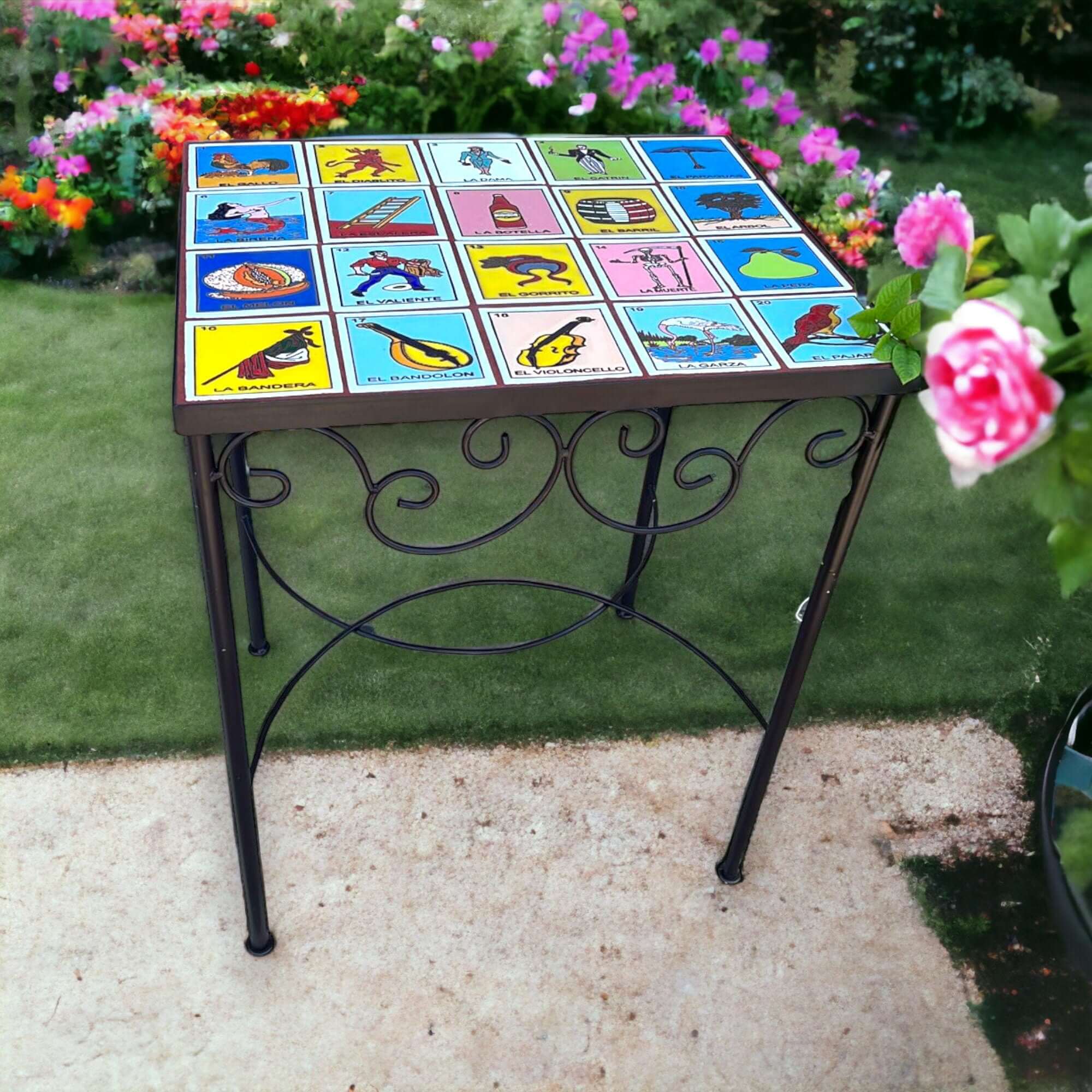 Handmade Mexican Accent End Table | Talavera Lotería Tiles Mexican End Table La Vie Bien Handmade Mexican Accent End Table | Talavera Lotería Tiles