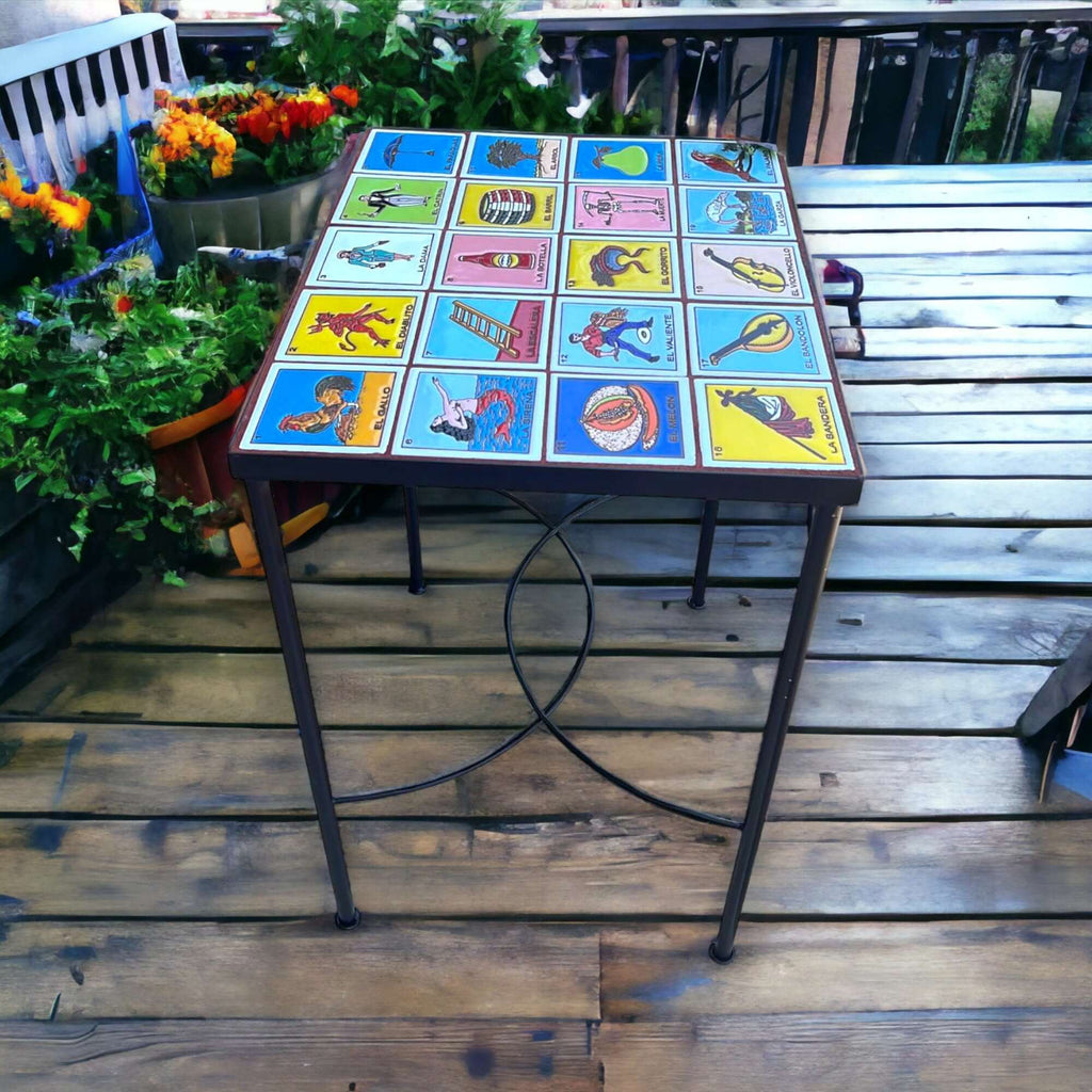 Handmade Mexican Accent End Table | Talavera Lotería Tiles Mexican End Table La Vie Bien Handmade Mexican Accent End Table | Talavera Lotería Tiles
