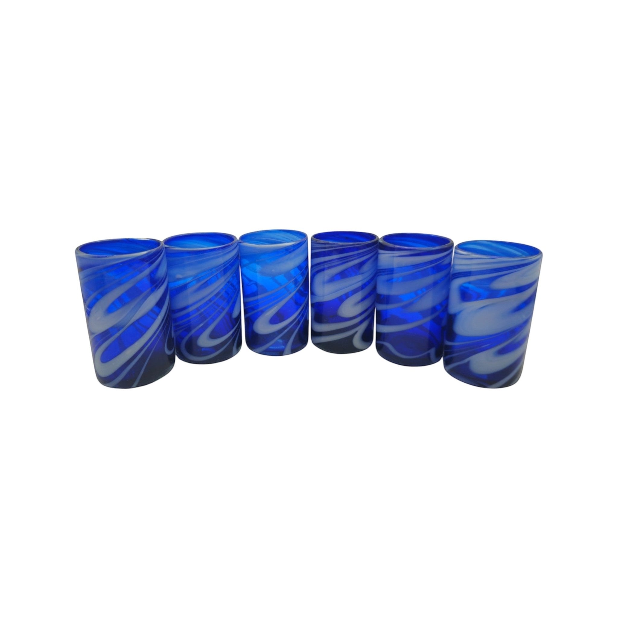 Handmade Mexican Drinking Glass | Blue with White Swirl Mexican Drinking Glass La Vie Bien Handmade Mexican Drinking Glass | Blue with White Swirl