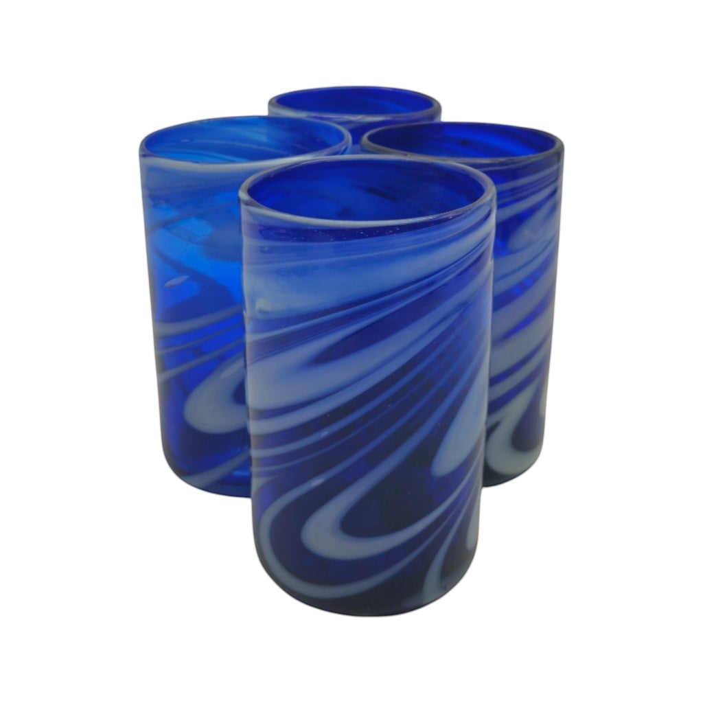 Handmade Mexican Drinking Glass | Blue with White Swirl Mexican Drinking Glass La Vie Bien Handmade Mexican Drinking Glass | Blue with White Swirl