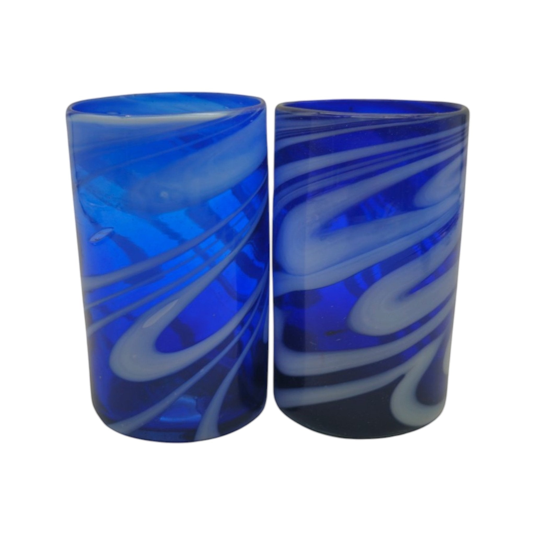 Handmade Mexican Drinking Glass | Blue with White Swirl Mexican Drinking Glass La Vie Bien Handmade Mexican Drinking Glass | Blue with White Swirl
